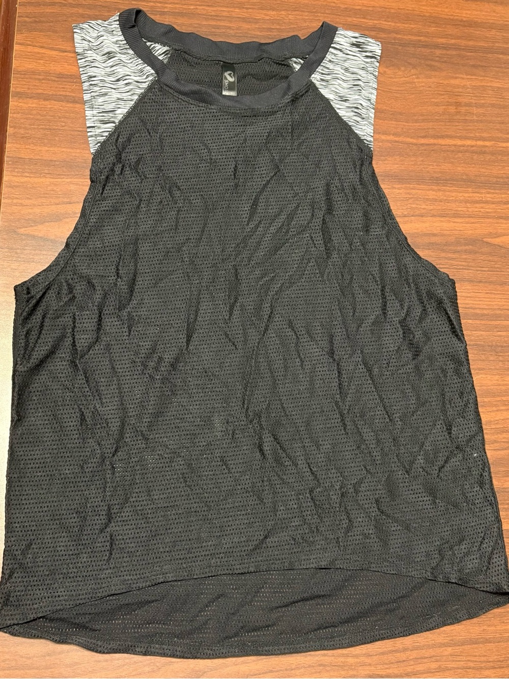 Women’s Black Mesh Tank Top with Heather Gray Shoulder Panels